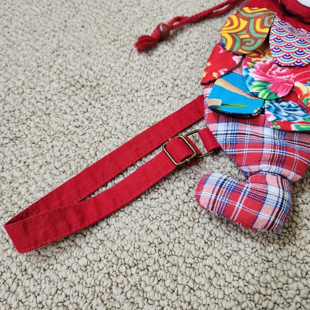 ​Handmade Patchwork Owl Mini Backpack Drawstring Boho Kidcore Red OS - Picture 5 of 9